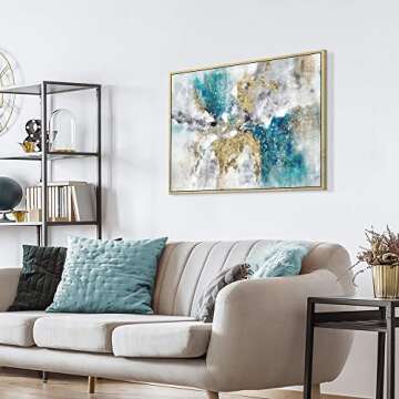 Elegant Blue Abstract Canvas Framed Wall Art for Modern Decor