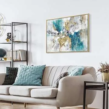 Elegant Blue Abstract Canvas Framed Wall Art for Modern Decor