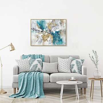 Elegant Blue Abstract Canvas Framed Wall Art for Modern Decor