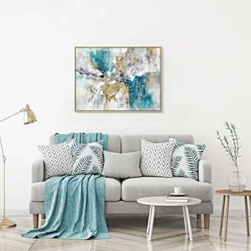 Elegant Blue Abstract Canvas Framed Wall Art for Modern Decor