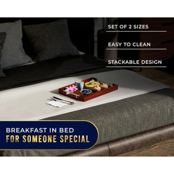 Set of 2 Bamboo Serving Trays with Silver Handles