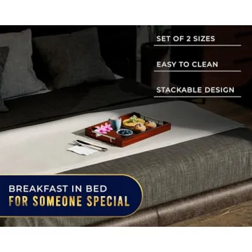 Set of 2 Bamboo Serving Trays with Silver Handles