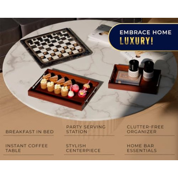 Set of 2 Bamboo Serving Trays with Silver Handles