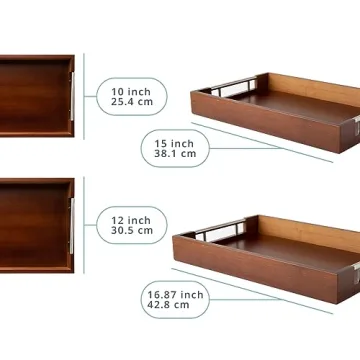 Set of 2 Bamboo Serving Trays with Silver Handles