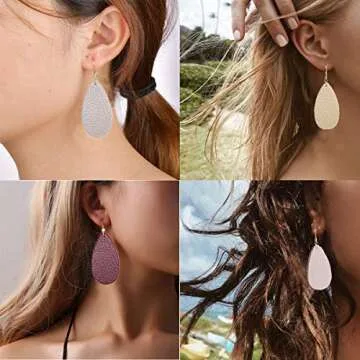 Adramata 4 Pairs Teardrop Leather Earrings for Women Dangle Drop Earrings Set