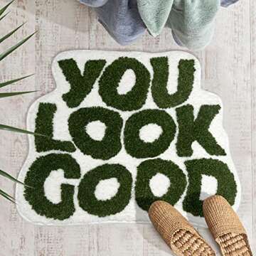 UNIBATH You Look Good Bath Mat Green Bathroom Rugs Funny Cute Bathroom Decor Preppy Small Cool Rug Non Slip Microfiber Washable Absorbent Shower Rug, 25”x21”…