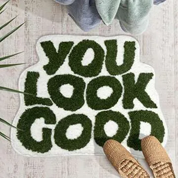 UNIBATH You Look Good Bath Mat Green Bathroom Rugs Funny Cute Bathroom Decor Preppy Small Cool Rug Non Slip Microfiber Washable Absorbent Shower Rug, 25”x21”…