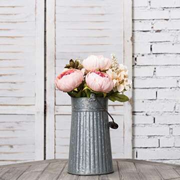 MyGift Rustic 10 Inch Tall Flower Bucket with Mango Handle for Decorative Floral Arrangements