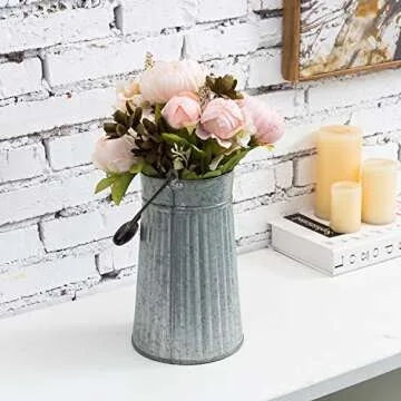MyGift 10 Inch Vintage Farmhouse Flower Bucket with Handle