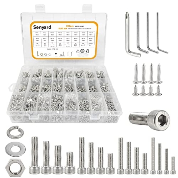 890pcs M6 M5 M4 M3 Metric Screw Assortment,Metric Bolts and Nuts Kit（with Lock&Flat washers・Wren...