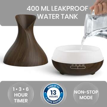 Everlasting Comfort Essential Oil Diffuser (400ml) - Aromatherapy Diffuser for Large Room, Home Scent Diffuser with 7 LED Colors, Quiet Operation, Auto Shut-Off, and 13-Hour Runtime