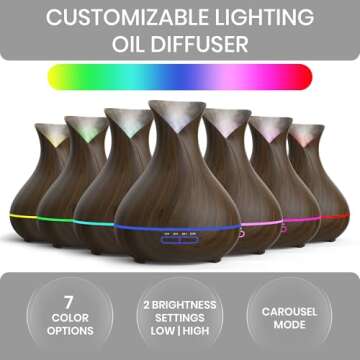 Everlasting Comfort Essential Oil Diffuser (400ml) - Aromatherapy Diffuser for Large Room, Home Scent Diffuser with 7 LED Colors, Quiet Operation, Auto Shut-Off, and 13-Hour Runtime
