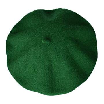 JOYHY Women's Solid Color Classic French Style Beret Beanie Hat Dark Green