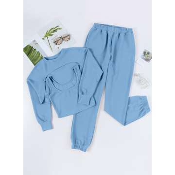 Herseas Women's 3 Piece Blue Lounge Set for Ultimate Comfort