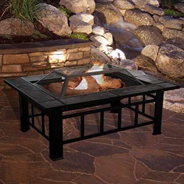 Pure Garden W150098 37" Tile Rectangular Fire Pit, Black