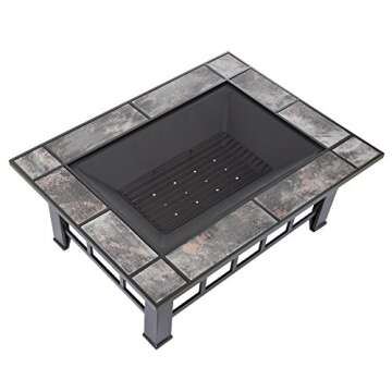 Pure Garden W150098 37" Tile Rectangular Fire Pit, Black