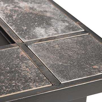 Pure Garden W150098 37" Tile Rectangular Fire Pit, Black