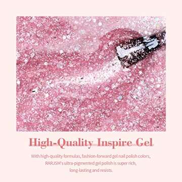 RARJSM Nude Pink Glitter Nail Polish Chunky Iridescent 15ml Shimmer Holographic Rainbow Effect Soak off Led UV Curing Required High Pigments Gel for Home Manicure Nail Art