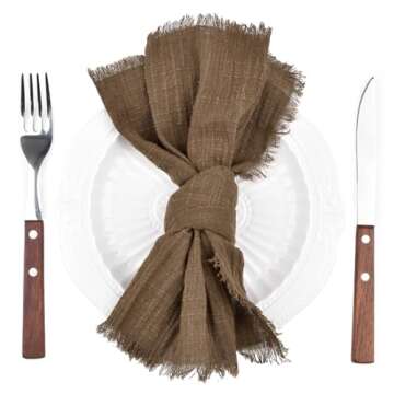 Dlpafzy Rustic Cloth Napkins 16.5x16.5 Inches Handmade Cotton Linen Napkins with Fringe Boho Washabl...