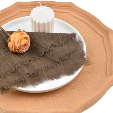 Dlpafzy Rustic Cloth Napkins 16.5x16.5 Inches Handmade Cotton Linen Napkins with Fringe Boho Washable Dinner Napkins in Bulk for Wedding Party Easter Spring Table Decor Set of 10 Coffee