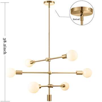Eurus Home Sputnik Chandelier 6- Light Pendant Lighting Fixture for Dining Room Ceiling Light Fixture for Bedroom Hallway Kitchen Living Room