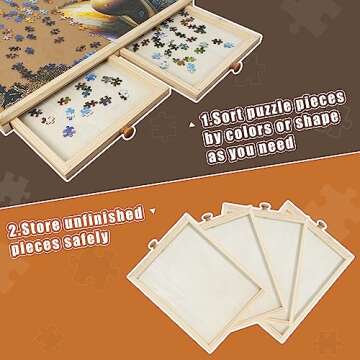 Nattork 1000 Piece Wooden Jigsaw Puzzle Board - 4 Drawers, Jigsaw Puzzle Table with Leg & Cover - Po...