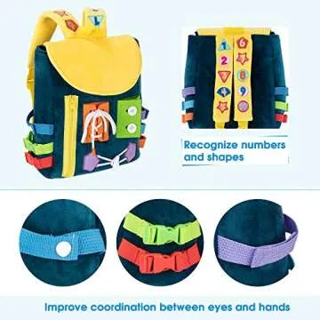 Busy Board - Toddler Backpack with Buckles and Learning Activity Toys - Develop Fine Motor Skills an...