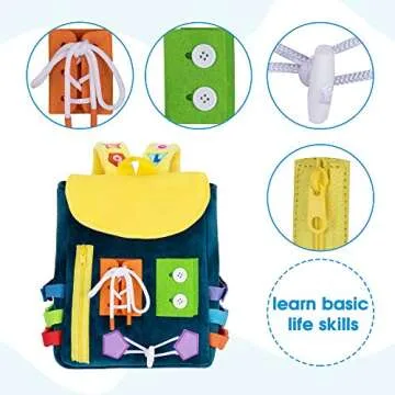 Busy Board - Toddler Backpack with Buckles and Learning Activity Toys - Develop Fine Motor Skills and Basic Life Skills - Learn to Tie Shoes - Children's Travel Toy