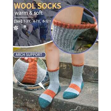 Anlisim Kids Merino Hiking Socks - 6 Pairs for Every Adventure