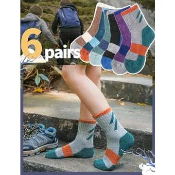 Anlisim Kids Merino Hiking Socks - 6 Pairs for Every Adventure