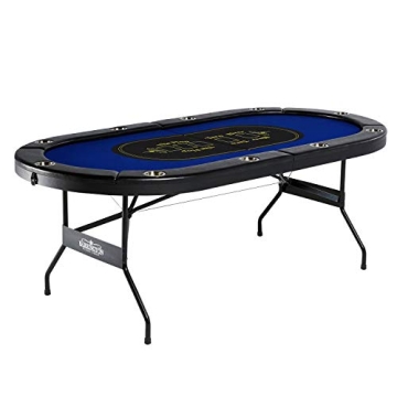 Barrington Billiards 10 Player Classic Poker Table with Padded Rails and Cup Holders, Black/Blue, 84...