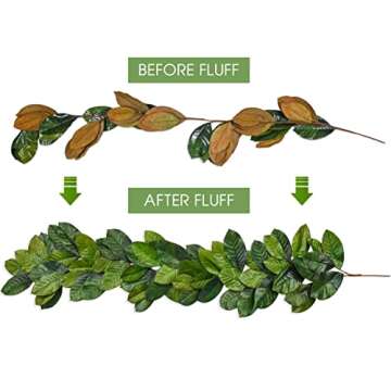 Vita Domi 6ft Magnolia Leaf Garland - 2 Tone Greeen Realistic Fall Garland for Mantle Decorations - Decorative Artificial Faux Magnolia Leaves for Christmas, Thanksgiving, Wedding Decor