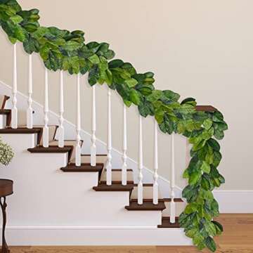 Vita Domi 6ft Magnolia Leaf Garland - 2 Tone Greeen Realistic Fall Garland for Mantle Decorations - Decorative Artificial Faux Magnolia Leaves for Christmas, Thanksgiving, Wedding Decor