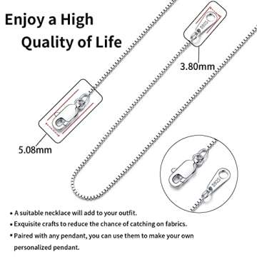 Jewlpire 925 Sterling Silver Chain for Women Girls 0.8mm Box Chain Lobster Claw Clasp - Italian Necklace Chain - Super Thin & Strong - Friendly Price & Quality 20 Inch