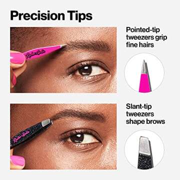 Revlon x Barbie Mini Tweezer Set, Stainless Steel Hair Removal Makeup Tool, includes Slant Tip & Pointed Tip Tweezers in Travel Case