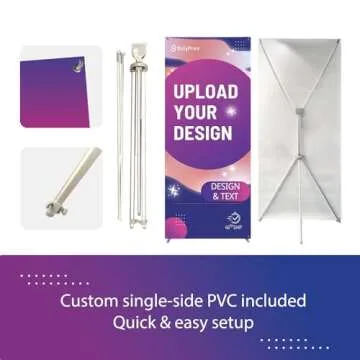 BillyPrint Custom Banner with X Stand 32" x 71" | Personalized X Banner Stand for Advertising, Stores, TradeShow, Restaurant, Event, Birthday & Party | Fast delivery | HD Print With Travel Bag - 1 unit