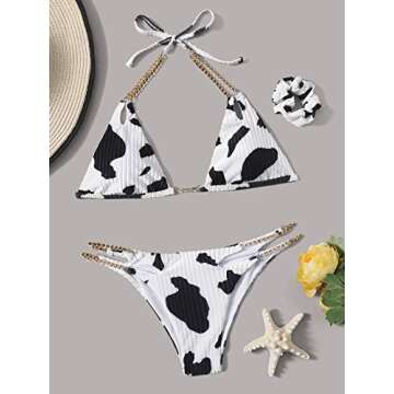 SOLY HUX Cow Print Halter Bikini Set for Women
