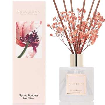 Cocorrína Reed Diffuser Sets- Spring Bouquet Scented Diffuser with Sticks Home Fragrance Reed Diffuser for Bathroom Shelf Decor