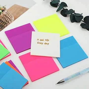700 Sheets 14 Pads Transparent Sticky Notes Colorful Clear Sticky Notes Waterproof Adhesive Memo Pad See Through Post Self Stick Colored Notes Message Reminder 3 x 3,3 x 2 Inch (Bright Colors)