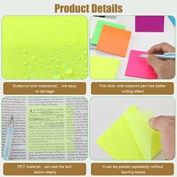 700 Sheets 14 Pads Transparent Sticky Notes Colorful Clear Sticky Notes Waterproof Adhesive Memo Pad See Through Post Self Stick Colored Notes Message Reminder 3 x 3,3 x 2 Inch (Bright Colors)