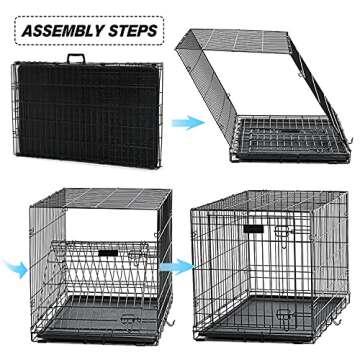 HCY, Dog Crate, Dog Kennel 48 Inch Double Door Metal Crate Foldable Puppy Supplies Cage with Divider Panel, Handle, Plastic Tray for Pet Animals Outdoor Indoor (48 Inch) ,Black, 48In
