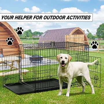 HCY, Dog Crate, Dog Kennel 48 Inch Double Door Metal Crate Foldable Puppy Supplies Cage with Divider Panel, Handle, Plastic Tray for Pet Animals Outdoor Indoor (48 Inch) ,Black, 48In