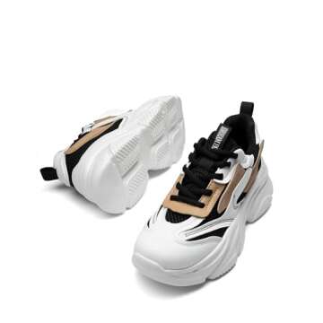 DREAM PAIRS Women's Platform Chunky Fashion Sneakers Jaxon Walking Lace-Up Comfortable Dad Sneakers Workout Sport Work Casual Tennis Shoes,Size 7.5,Black/Tan,SDFN2406W