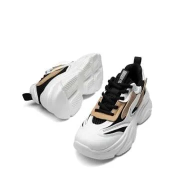 DREAM PAIRS Women's Platform Chunky Fashion Sneakers Jaxon Walking Lace-Up Comfortable Dad Sneakers Workout Sport Work Casual Tennis Shoes,Size 7.5,Black/Tan,SDFN2406W