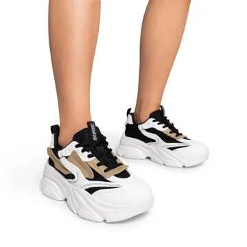 DREAM PAIRS Women's Platform Chunky Fashion Sneakers Jaxon Walking Lace-Up Comfortable Dad Sneakers Workout Sport Work Casual Tennis Shoes,Size 7.5,Black/Tan,SDFN2406W