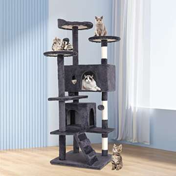 BestPet 54in Cat Tree Tower for Indoor Cats,Multi-Level Cat Furniture Activity Center with Cat Scrat...