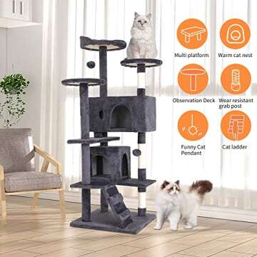 BestPet 54in Cat Tree Tower for Indoor Cats,Multi-Level Cat Furniture Activity Center with Cat Scratching Posts Stand House Cat Condo with Funny Toys for Kittens Pet Play House