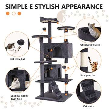 BestPet 54in Cat Tree Tower for Indoor Cats,Multi-Level Cat Furniture Activity Center with Cat Scratching Posts Stand House Cat Condo with Funny Toys for Kittens Pet Play House