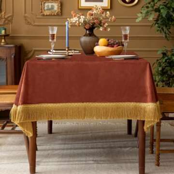 Luxury Burnt Orange Velvet Tablecloth with Gold Tassels