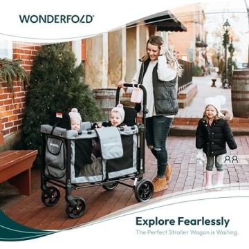 WONDERFOLD W2 Stroller Wagon with 5-Point Harness and Canopy